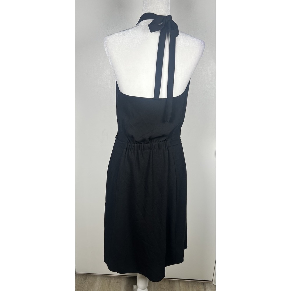 THEORY Nayline Black Elevate Crepe Halter‎ Dress Attached Tie Belt Size 10 - Picture 4 of 10